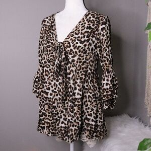 Suzanne Betro | Leopard Print Bell Sleeve Top Medium